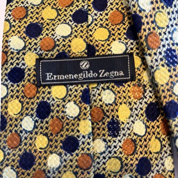 Ermenegildo Zegna Necktie Tie Mens Silk Gold with Circles Woven Made Italy 58" - Picture 3 of 9